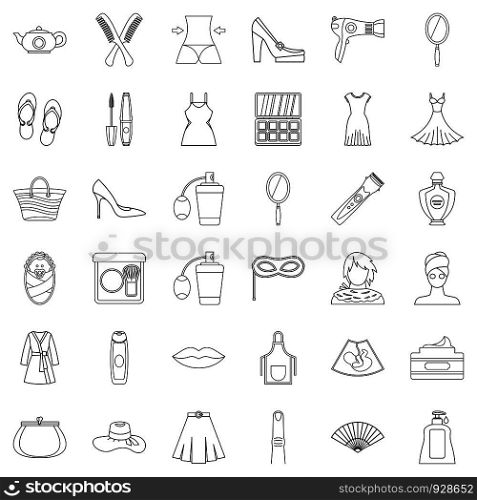 Perfume icons set. Outline style of 36 perfume vector icons for web isolated on white background. Perfume icons set, outline style