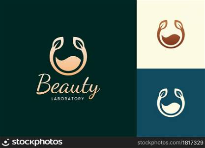 Perfume spray logo in gold color for beauty and cosmetic brand