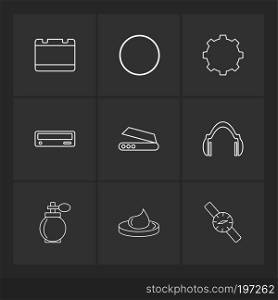 perfume , watch , headset , internet , technology , hardware , setting , icon, vector, design,  flat,  collection, style, creative,  icons , 