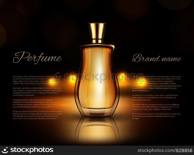 Perfumes advertizing. Realistic illustrations of perfumes bottles. Vector perfume advertisement with container glass. Perfumes advertizing. Realistic illustrations of perfumes bottles