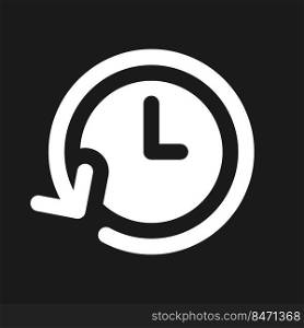 Period of time dark mode glyph ui icon. Project duration. Alarm clock. User interface design. White silhouette symbol on black space. Solid pictogram for web, mobile. Vector isolated illustration. Period of time dark mode glyph ui icon