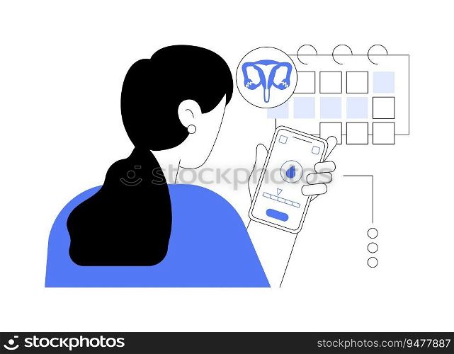 Period tracking abstract concept vector illustration. Woman deals with period tracking using smartphone app, family planning, ovulation calculator, menstruation start abstract metaphor.. Period tracking abstract concept vector illustration.