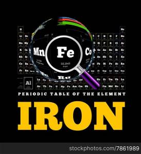 Periodic Table of the element. Iron, Fe. Vector illustration on black