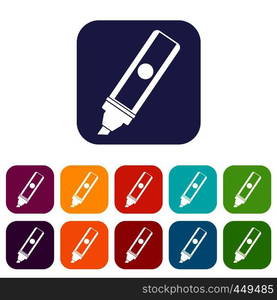 Permanent marker icons set vector illustration in flat style In colors red, blue, green and other. Permanent marker icons set flat