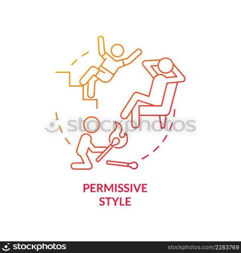 Permissive style red gradient concept icon. Parenthood and kid welfare abstract idea thin line illustration. Engage in self-destructive activities. Isolated outline drawing. Myriad Pro-Bold font used. Permissive style red gradient concept icon