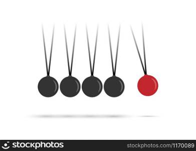 Perpetual motion machine. Vector illustration of balls hanging on a thread for theme design. Isolated on a white background.