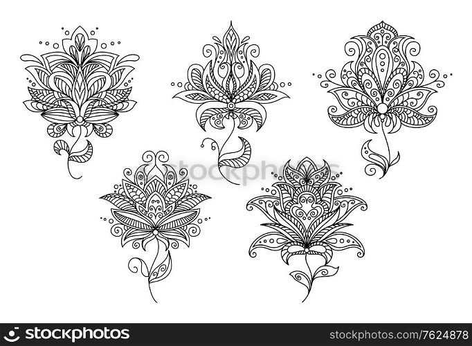 Persian and indian paisley floral elements set for retro design