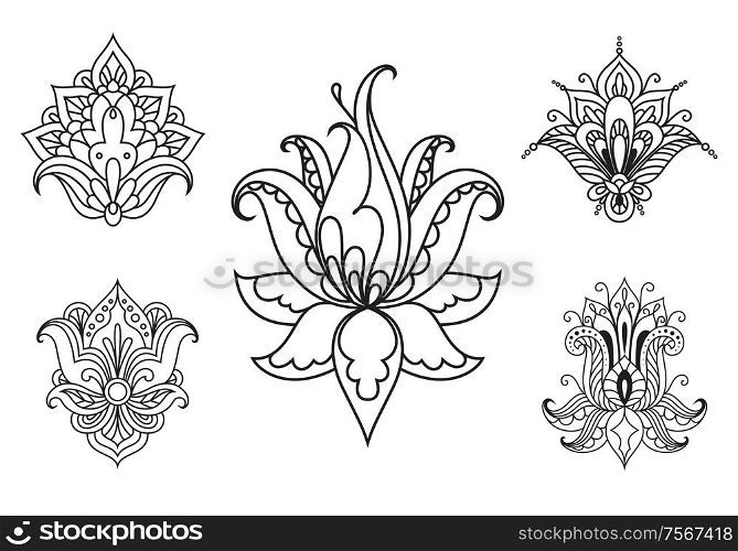 Persian floral paisley ornaments and elements isolated on white background. Suitable for textiles and orient style fabric design