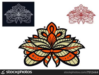 Persian paisley flower graphic design with orange, beige and gray color pattern. Persian paisley flower graphic design