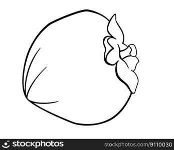 Persimmon, a fruit with a dried flower and a stalk - vector linear picture with plant food for coloring, logo or pictogram. Outline. Persimmon tree fruit for coloring book - healthy wholesome food. 