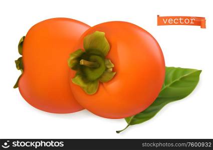 Persimmon fruits. 3d realistic vector icon