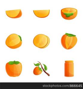 Persimmon icon set. Cartoon set of 9 persimmon vector icons for web design isolated on white background. Persimmon icon set, cartoon style