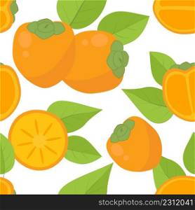 Persimmon seamless pattern vector illustration. Colorful ripe orange persimmon fruits background. Template with organic healthy food for packaging, paper and design. Persimmon seamless pattern vector illustration