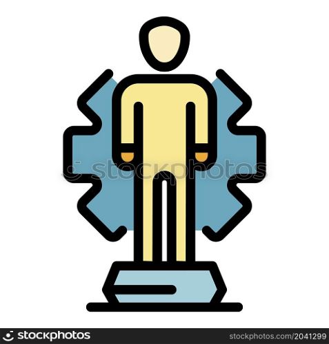 Person and gear icon. Outline person and gear vector icon color flat isolated. Person and gear icon color outline vector