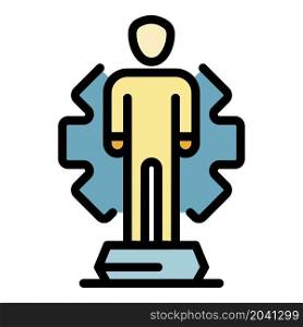 Person and gear icon. Outline person and gear vector icon color flat isolated. Person and gear icon color outline vector