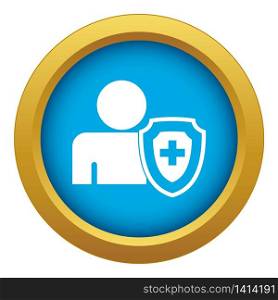 Person and medical cross protection shield icon blue vector isolated on white background for any design. Person and medical cross protection shield icon blue vector isolated