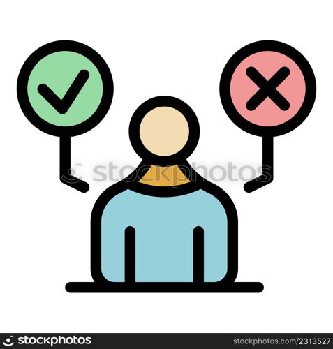 Person approved comparison icon. Outline person approved comparison vector icon color flat isolated. Person approved comparison icon color outline vector