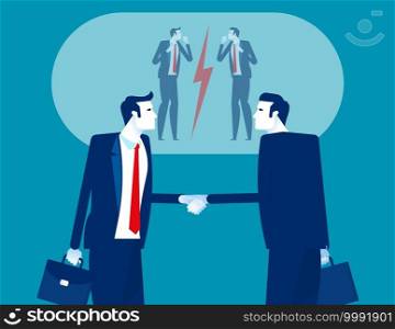 Person are shaking hands on inside and fight on outside. Concept business vector design, Competition