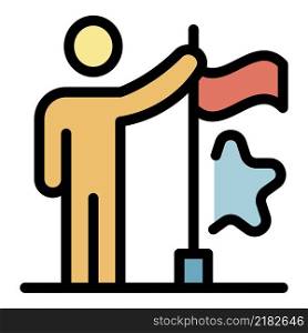 Person flag and star icon. Outline person flag and star vector icon color flat isolated. Person flag and star icon color outline vector