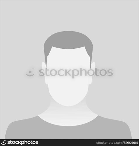 Person gray photo placeholder man in T-shirt on gray background