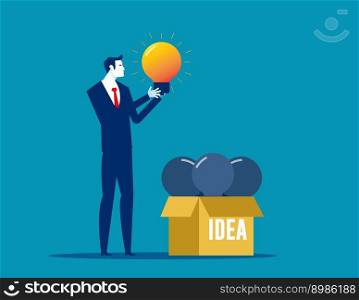 Person holding a light bulb and finding idea. Develop project plan and strategy