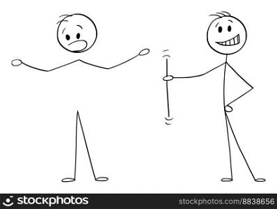 Person holding or taking back or body of another person, vector cartoon stick figure or character illustration.. Person Holding Body or Back of Another Person , Vector Cartoon Stick Figure Illustration