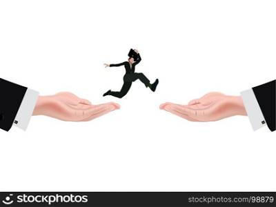 person jumps from one hand to the other