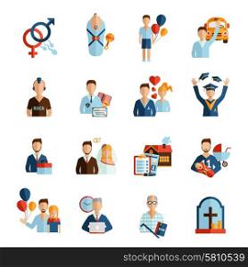 Person life stages and growing process icons set isolated vector illustration. Life Stages Icons Set