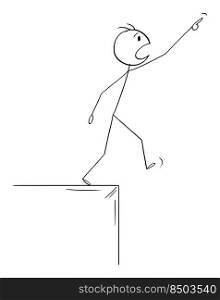 Person pointing and looking up to something and falling down, vector cartoon stick figure or character illustration.. Person Looking Up and Falling Down, Vector Cartoon Stick Figure Illustration