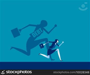 Person run away from debt. Concept business finance vector design, Shadow, Flat cartoon style design