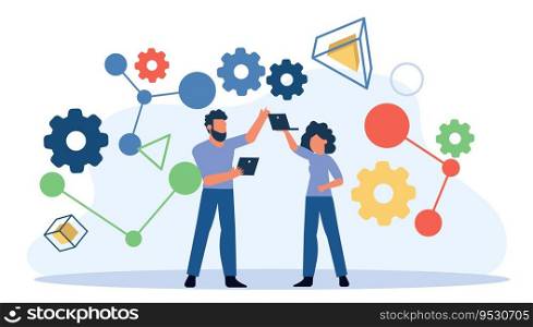 Person scientist people artificial intelligence vector concept illustration. Character target check AI laboratory science. Experiment lab working job. Smart business team human discovery art