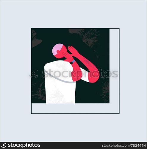 Person screaming or searching for somebody vector isolated person on black. Human with hands near face trying to find new workers or business partners. Vector illustration in flat cartoon style. Person Screaming or Searching for Somebody Vector