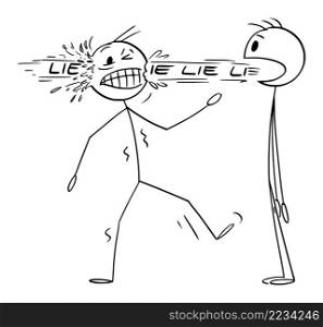Person talking and saying lie that hurts, vector cartoon stick figure or character illustration.. Person Saying Lie That Hurts, Vector Cartoon Stick Figure Illustration