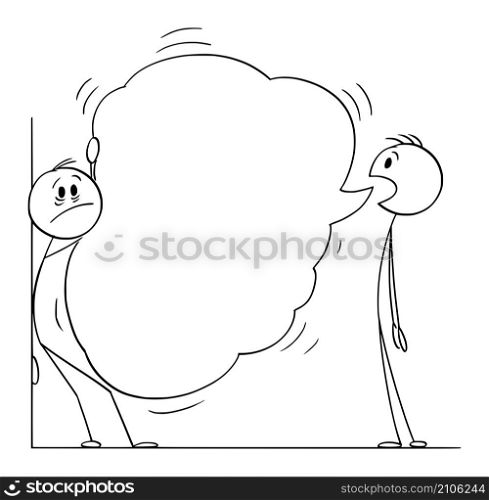 Person talking too much, annoying other man, vector cartoon stick figure or character illustration.. Talkative Person Talking Too Much, Vector Cartoon Stick Figure Illustration