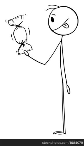 Person watching sweet tasty candy and salivating, vector cartoon stick figure or character illustration.. Person Salivating When Watching Tasty Sweet Candy, Vector Cartoon Stick Figure Illustration