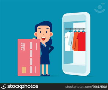 Person with credit card and telephone. Internet shopping concept