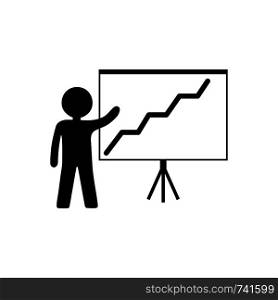 Person with growing chart icon. Business presentation, analyzing, statistical, report. Business concept. Schedule and human. Vector illustration for design, web, infographic.