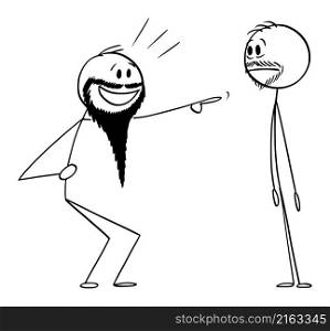 Person with long beard is laughing to shocked man with short facial hair, vector cartoon stick figure or character illustration.. Person with Long Beard is Laughing to Man with Short Facial Hair, Vector Cartoon Stick Figure Illustration