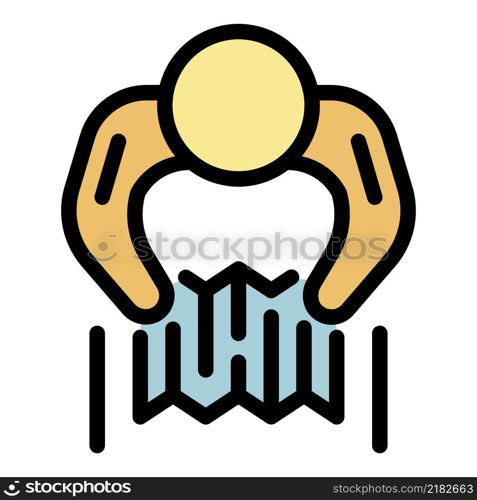 Person with map top view icon. Outline person with map top view vector icon color flat isolated. Person with map top view icon color outline vector
