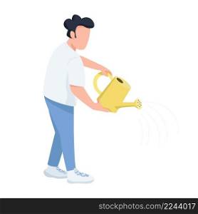 Person with watering pot semi flat color vector character. Standing figure. Full body person on white. Houseplants care simple cartoon style illustration for web graphic design and animation. Person with watering pot semi flat color vector character