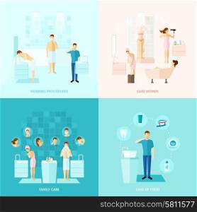 Personal And Family Care Icons Set. Personal and family care teeth care colored flat icons set isolated vector illustration