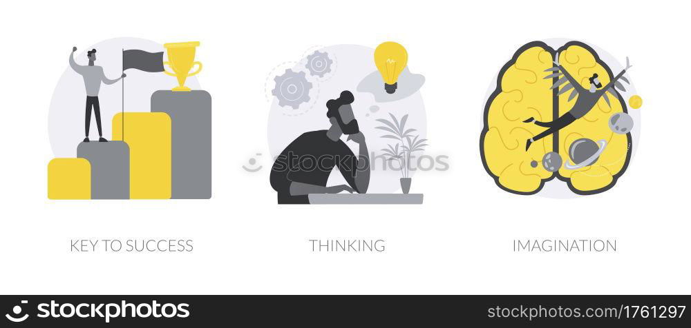 Personal and professional growth abstract concept vector illustration set. Key to success, thinking and imagination, brainstorming, idea and fantasy, motivation and inspiration abstract metaphor.. Personal and professional growth abstract concept vector illustrations.