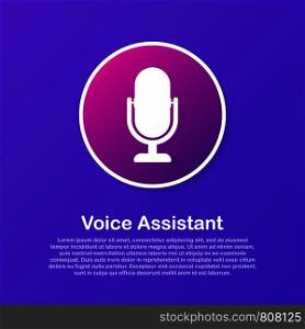Personal assistant and voice recognition on mobile app. Concept flat vector illustration of human hand holds smartphone with microphone button