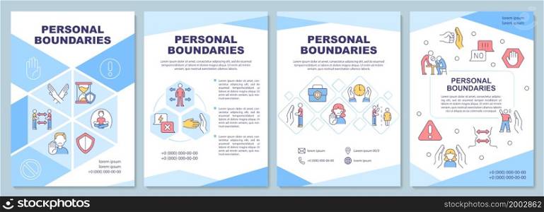 Personal boundaries brochure template. Define comfort zone. Flyer, booklet, leaflet print, cover design with linear icons. Vector layouts for presentation, annual reports, advertisement pages. Personal boundaries brochure template