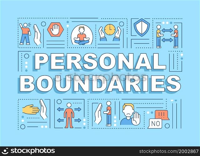 Personal boundaries word concepts banner. Set relationships rules. Infographics with linear icons on blue background. Isolated creative typography. Vector outline color illustration with text. Personal boundaries word concepts banner