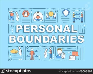 Personal boundaries word concepts banner. Set relationships rules. Infographics with linear icons on blue background. Isolated creative typography. Vector outline color illustration with text. Personal boundaries word concepts banner