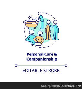 Personal care and companionship concept icon. Home health care type abstract idea thin line illustration. Isolated outline drawing. Editable stroke. Arial, Myriad Pro-Bold fonts used. Personal care and companionship concept icon