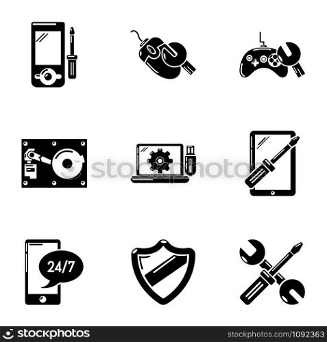 Personal computer icons set. Simple set of 9 personal computer vector icons for web isolated on white background. Personal computer icons set, simple style