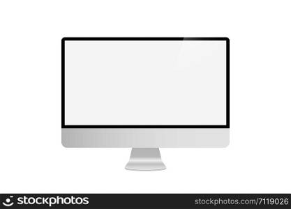 Personal computer in trendy realistic style. Vector isolated realistic monitor on white background. Mock up empty sceen template. EPS 10. Personal computer in trendy realistic style. Vector isolated realistic monitor on white background. Mock up empty sceen template.