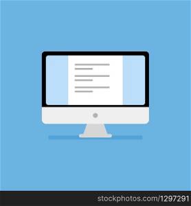 Personal Computer screen with checklist in trendy flat style isolated on blue background